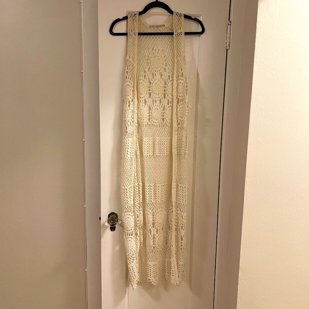 Alice + Olivia Linen Open Crochet Knit Vest